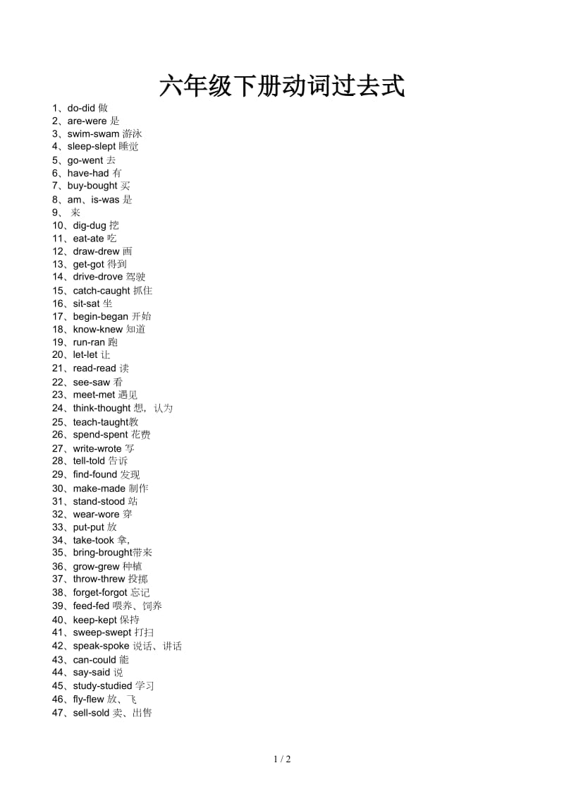 六年级下册动词过去式.docx_第1页