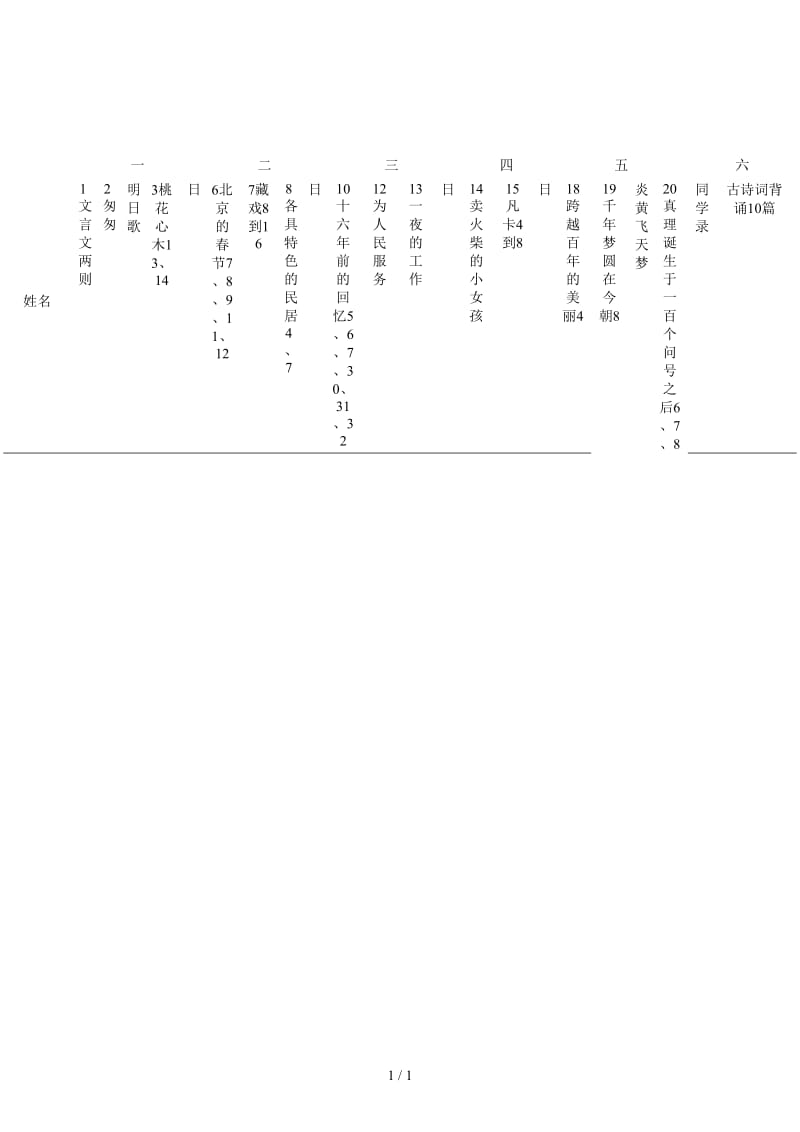 人教版六年级语文下册课文背诵表.docx_第1页