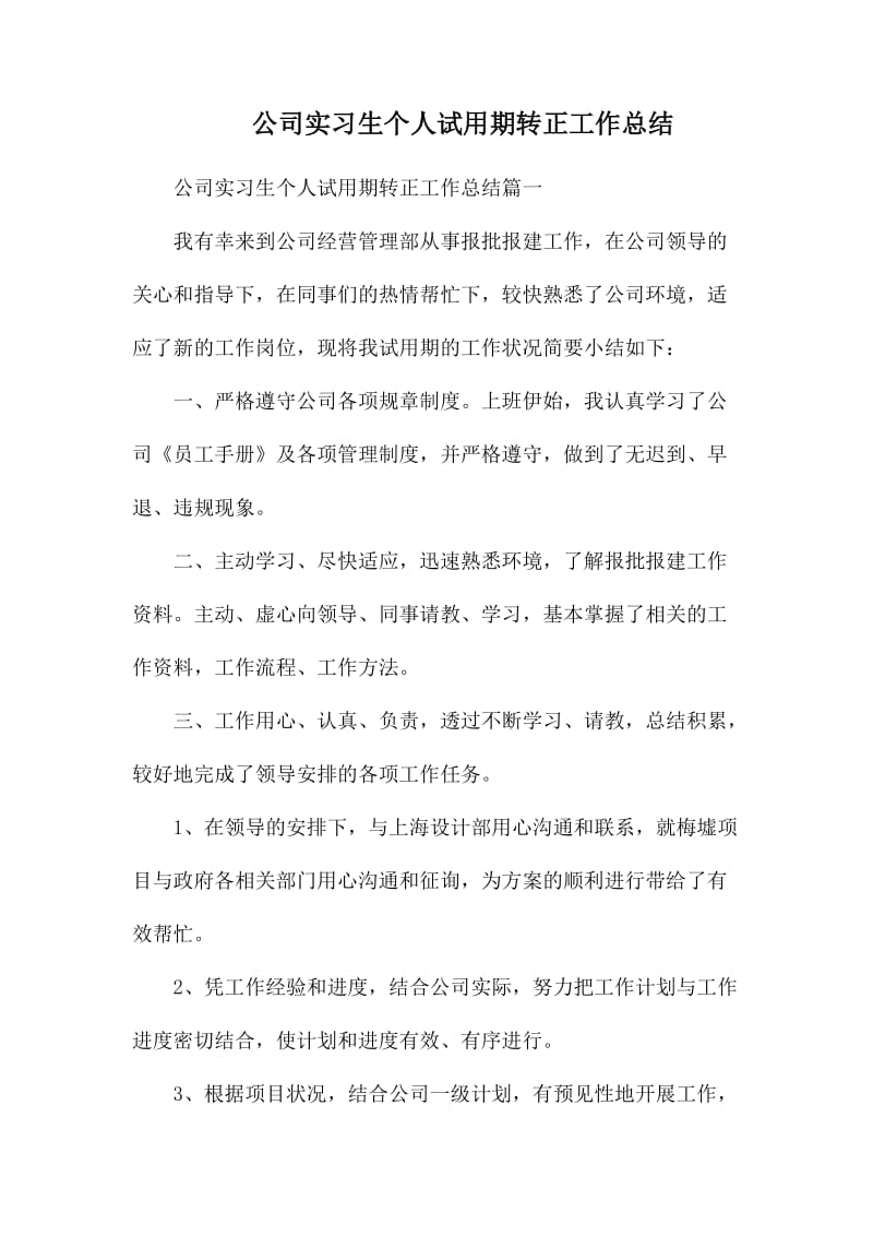 公司实习生个人试用期转正工作总结_第1页