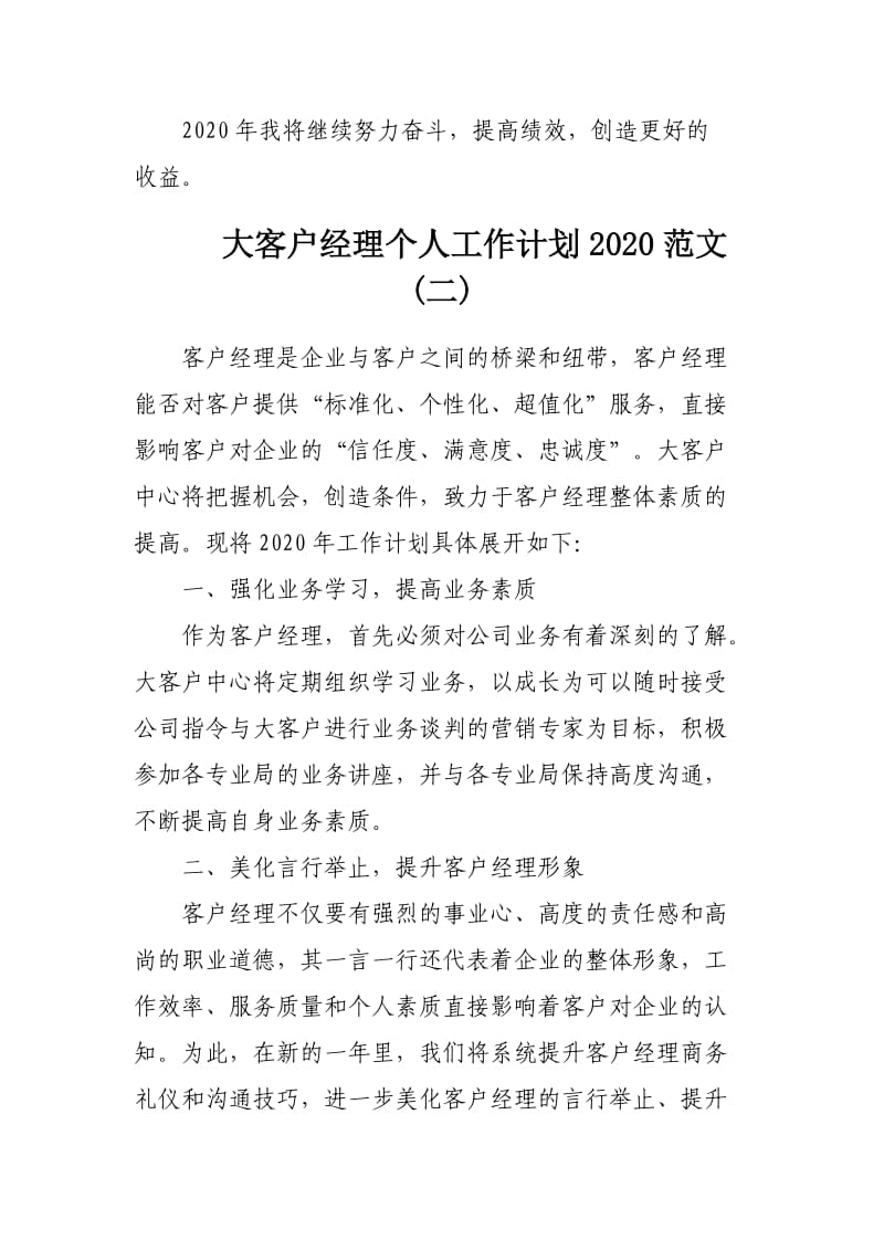 大客户经理个人工作计划2020范文3篇_第3页