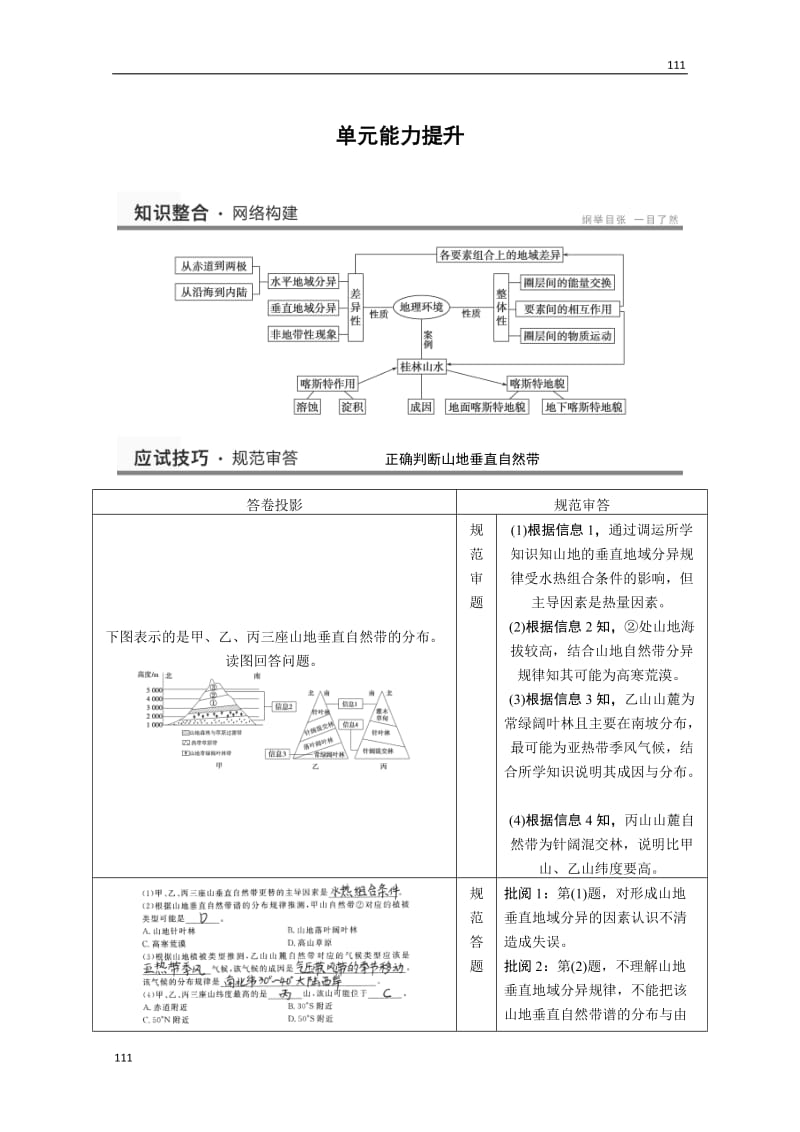 高考鲁教版地理一轮复习讲义：必修一第3单元 从圈层作用看地理环境的内在规律 单元提升_第1页