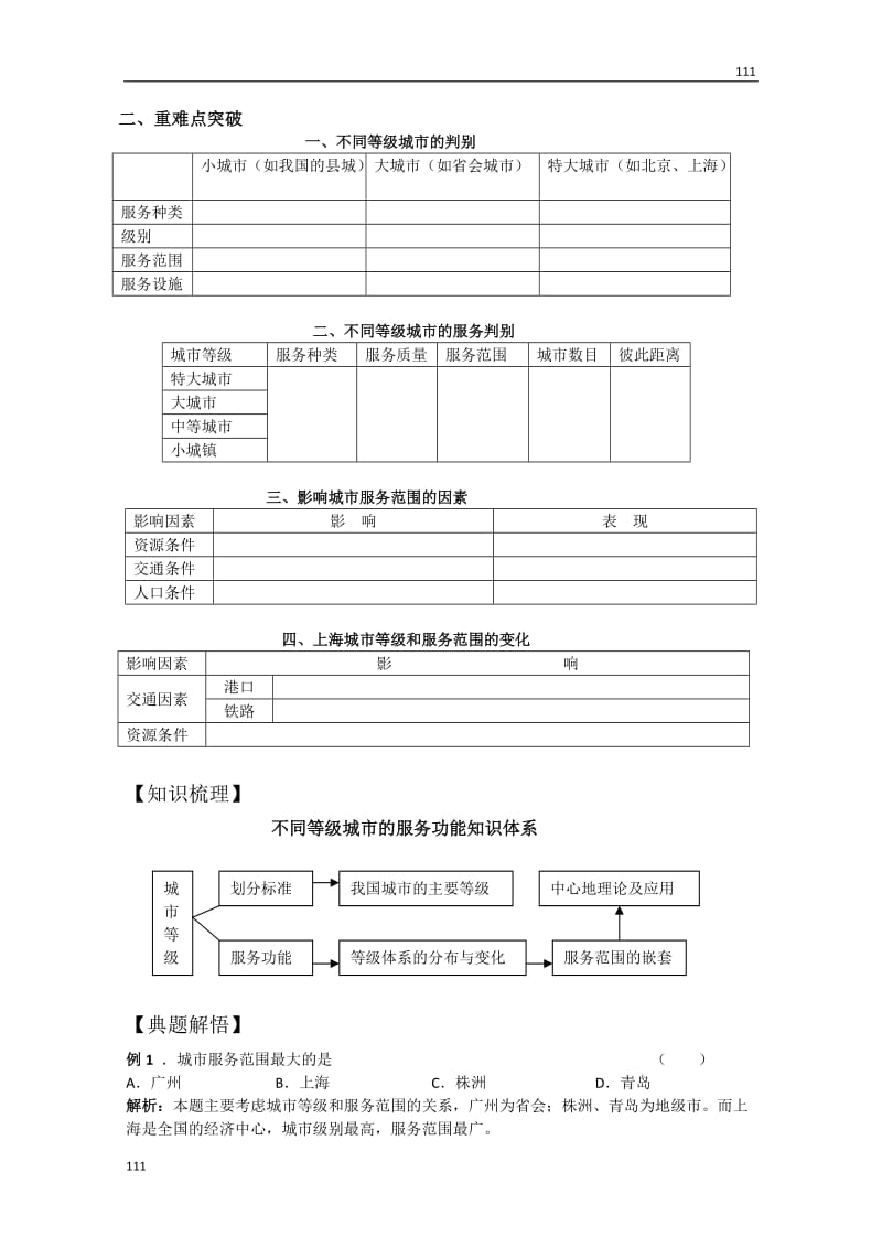 高中地理《不同等级城市的服务功能》学案3（新人教版必修2）_第2页