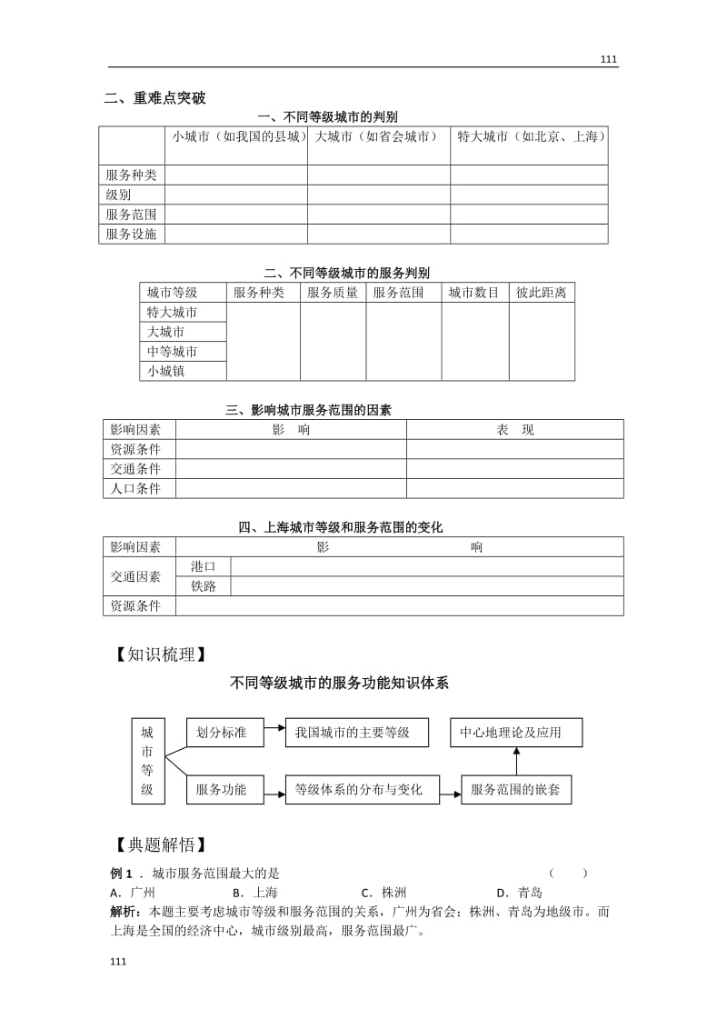 高中地理《不同等级城市的服务功能》学案1（新人教版必修2）_第2页