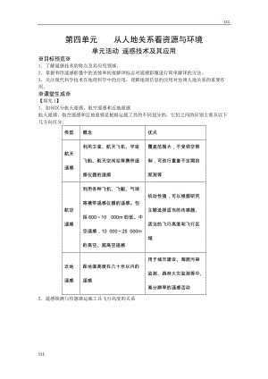 高一地理必修1教案 第四單元單元活動《遙感技術(shù)及其應(yīng)用》（魯教版）