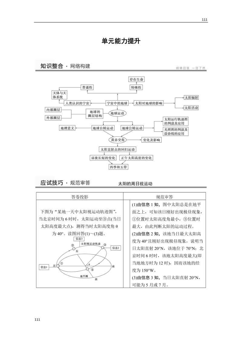 高考鲁教版地理一轮复习讲义：必修一第1单元 从宇宙看地球 单元能力提升_第1页