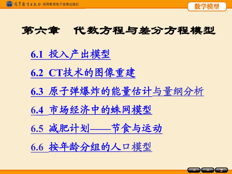 數(shù)學(xué)模型第四版姜啟源ch6代數(shù)方程與差分方程模型_第1頁