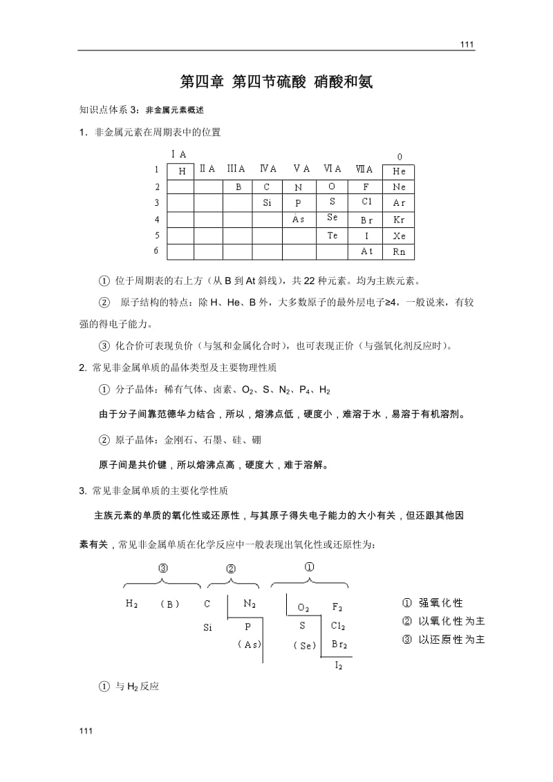 高中化学4.4《硫酸、硝酸和氨》教案22（人教版必修1）_第1页