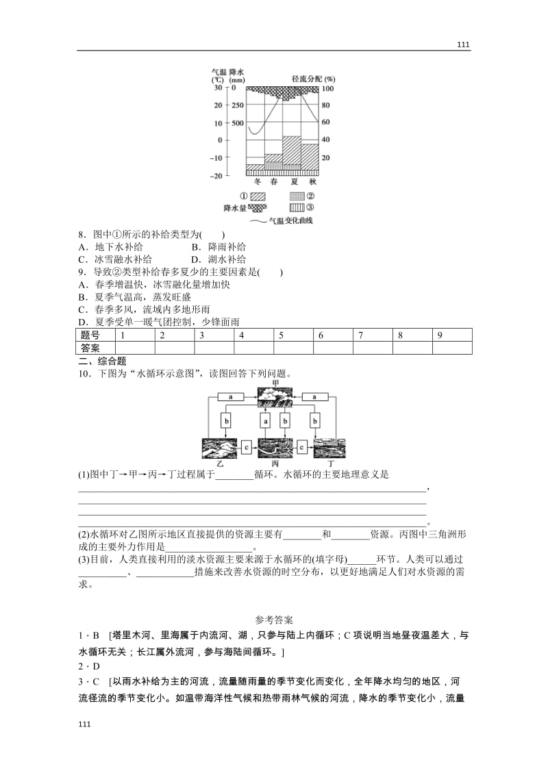 高一地理鲁教版必修一课后练习 2.3 水圈和水循环 第1课时_第2页