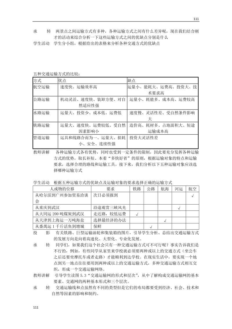 高中地理《5.1交通运输方式和布局》教案 新人教版必修2_第2页