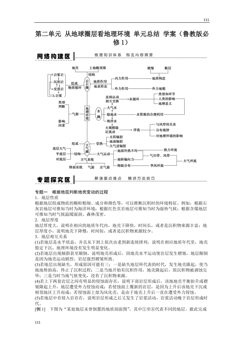 高一地理鲁教版必修一案 第二单元 从地球圈层看地理环境 单元总结_第1页