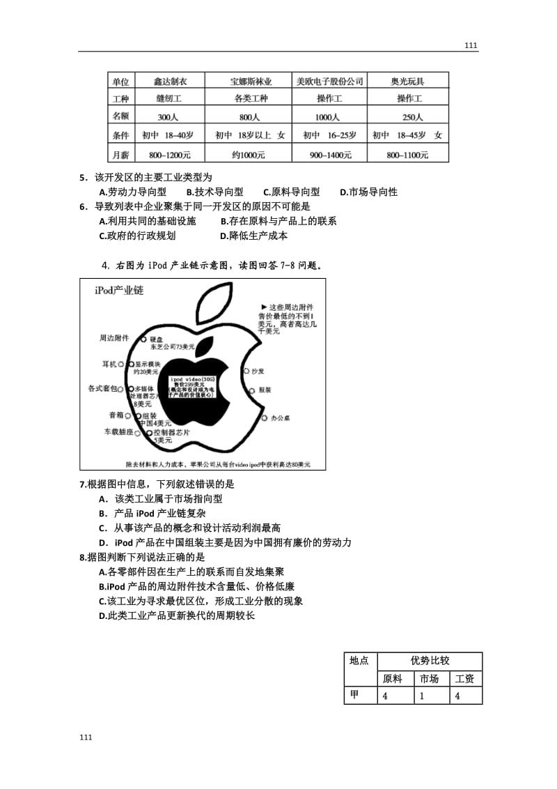 新人教版地理高三单元测试19《工业地域的形成与发展》_第2页