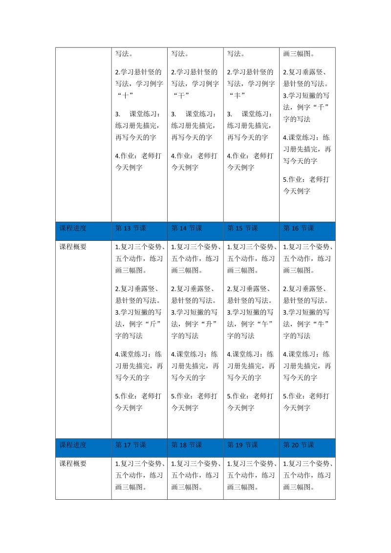 【硬笔书法教案】启蒙课程进度表_第2页