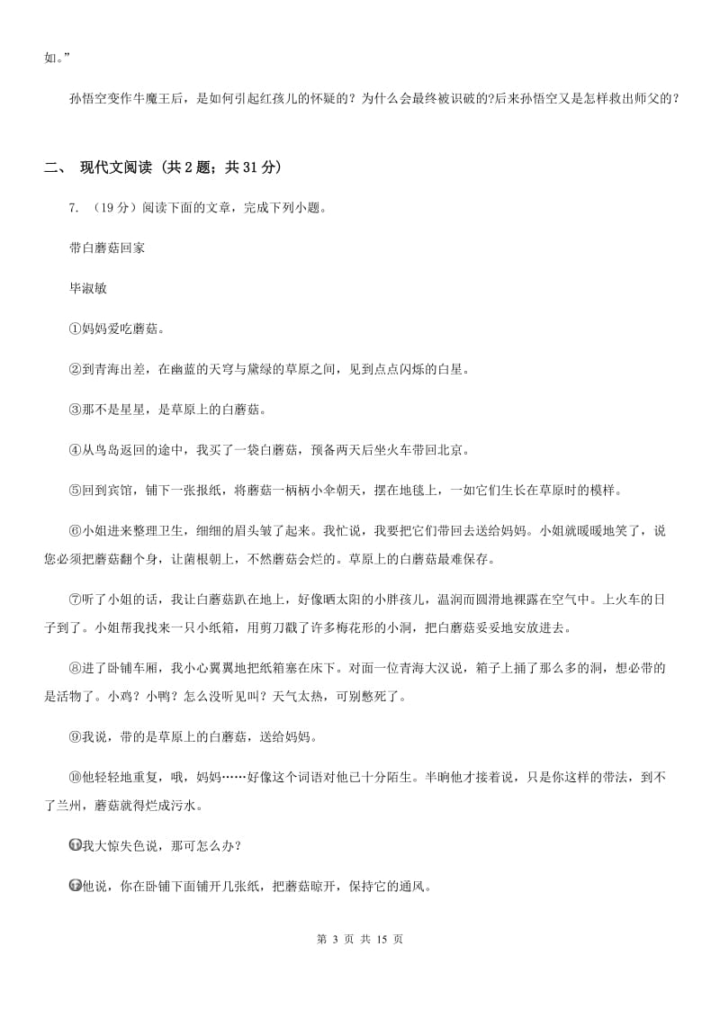 中考语文模拟卷(二)D卷_第3页
