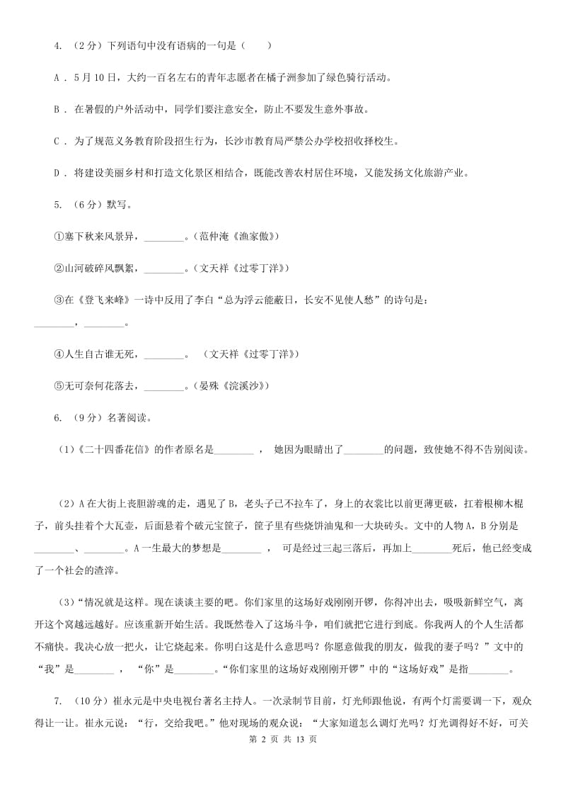 中考语文模拟卷(二十三)D卷_第2页
