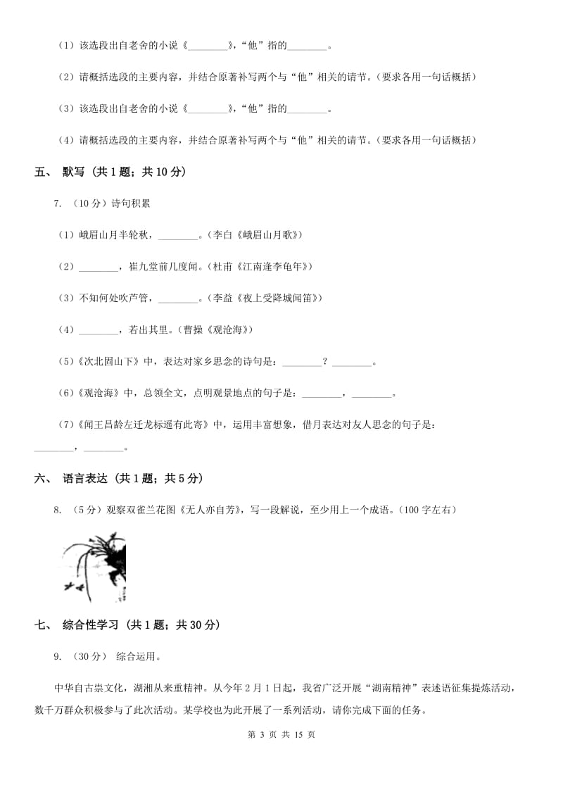 人教版2020年中考适应性考试语文试题C卷_第3页