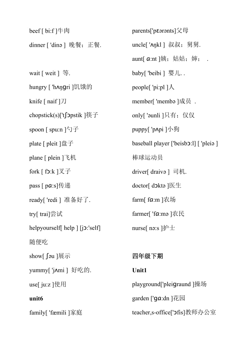 人教版小学英语四年级单词表(带有音标)_第3页