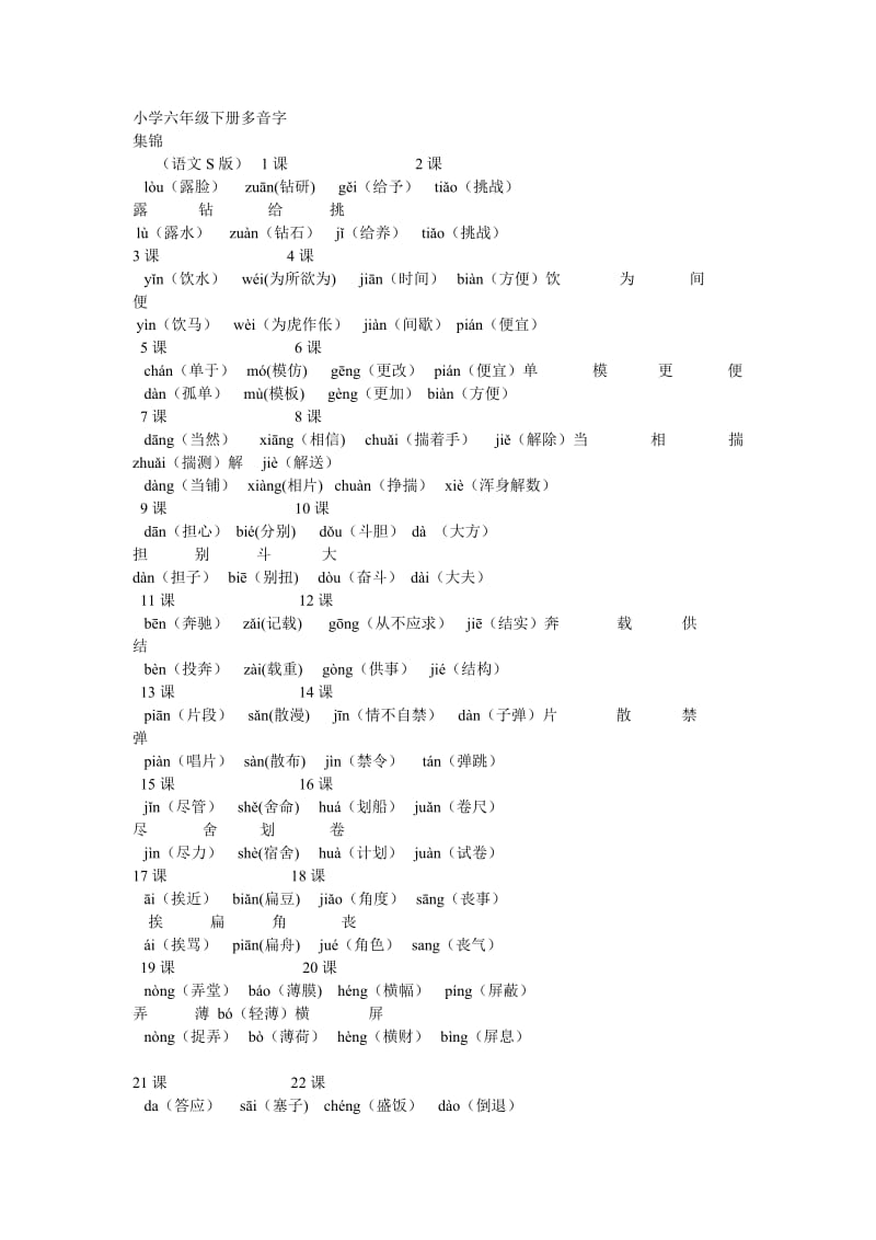 小学六年级下册多音字s版_第1页