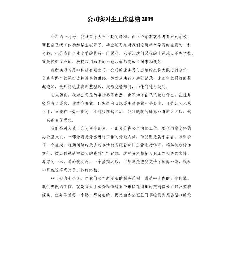 公司实习生工作总结2019.docx_第1页