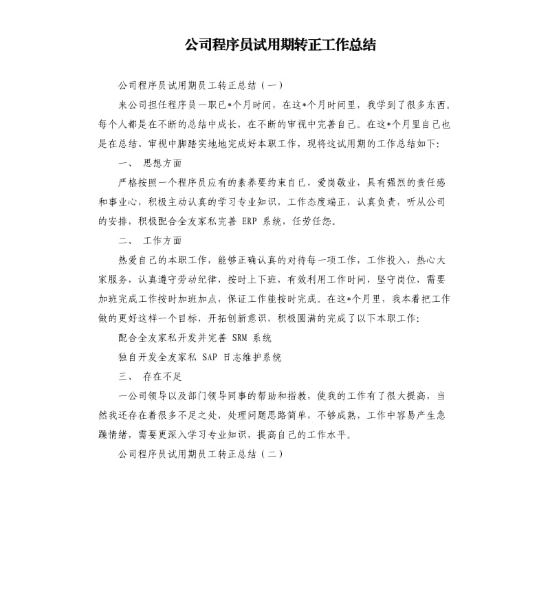 公司程序员试用期转正工作总结.docx_第1页