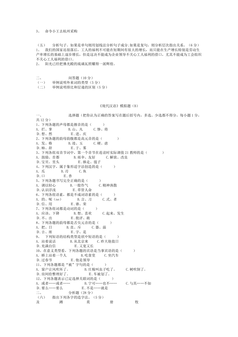 《现代汉语模拟试题》汉语言文学专业.doc_第2页