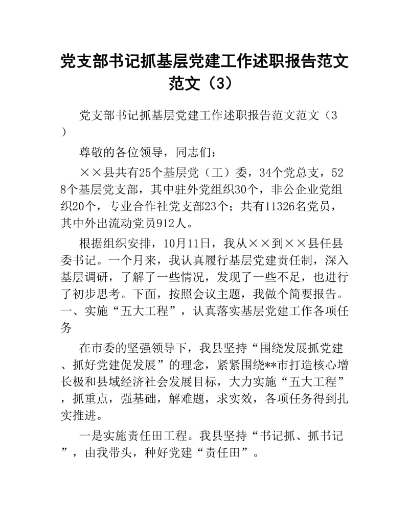 党支部书记抓基层党建工作述职报告范文范文3.docx_第1页