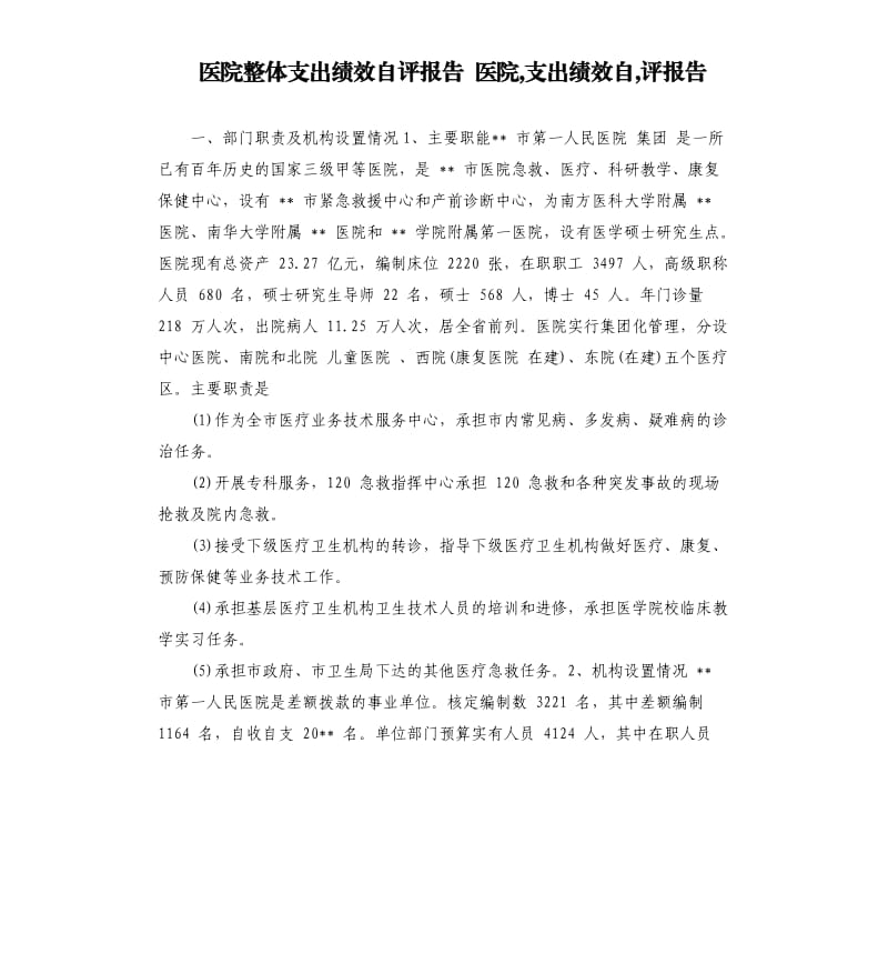 医院整体支出绩效自评报告 医院,支出绩效自,评报告.docx_第1页