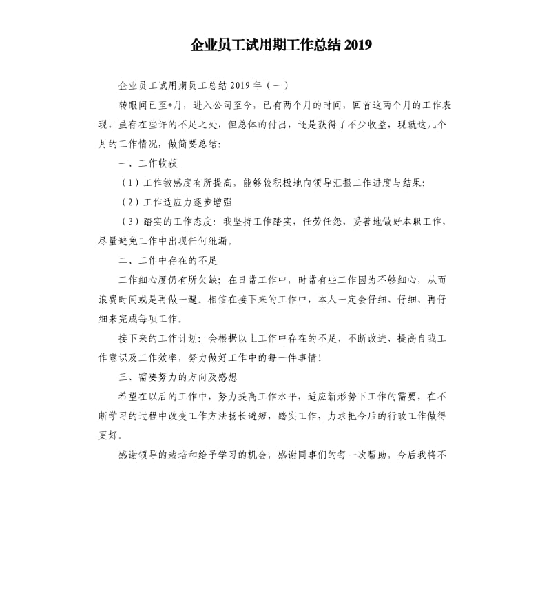 企业员工试用期工作总结2019.docx_第1页