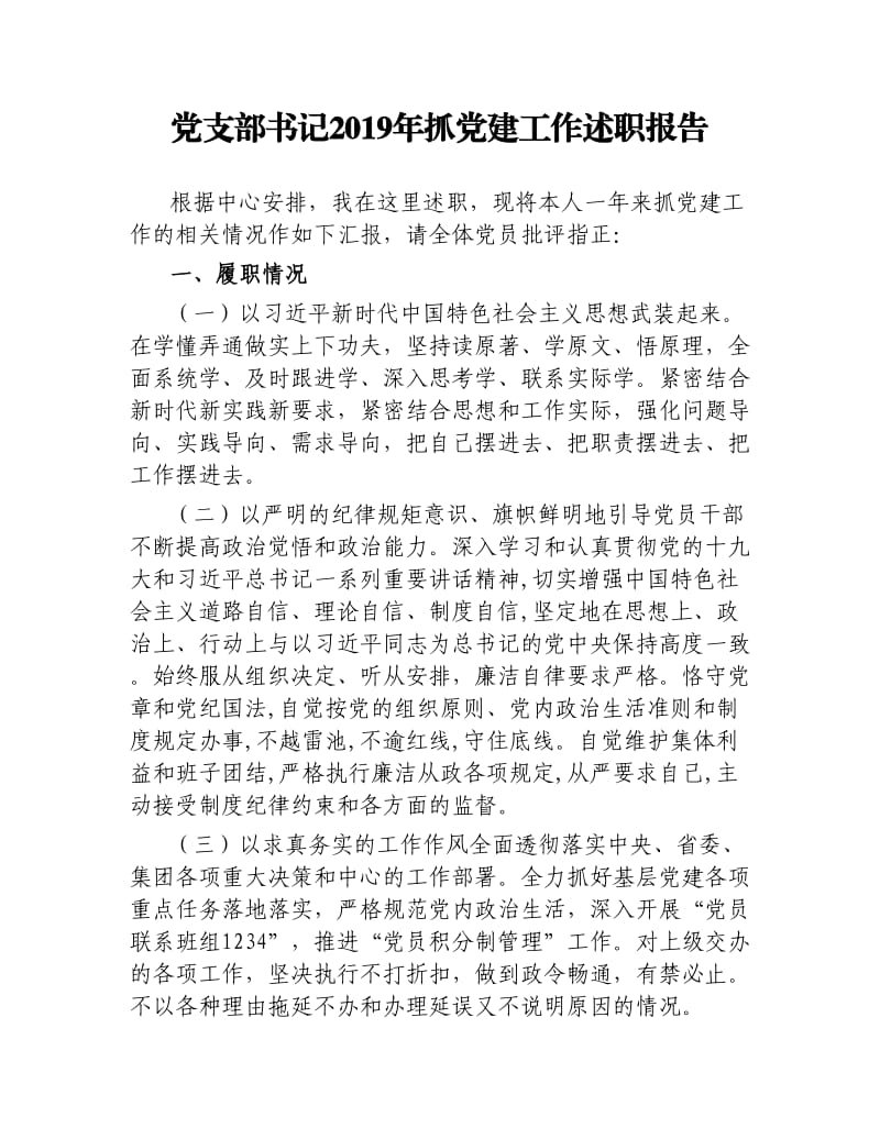 党支部书记2019年抓党建工作述职报告.docx_第1页