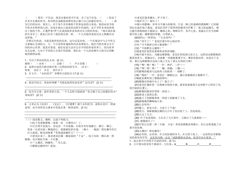 学六级二班语文毕业模拟试卷.doc_第3页