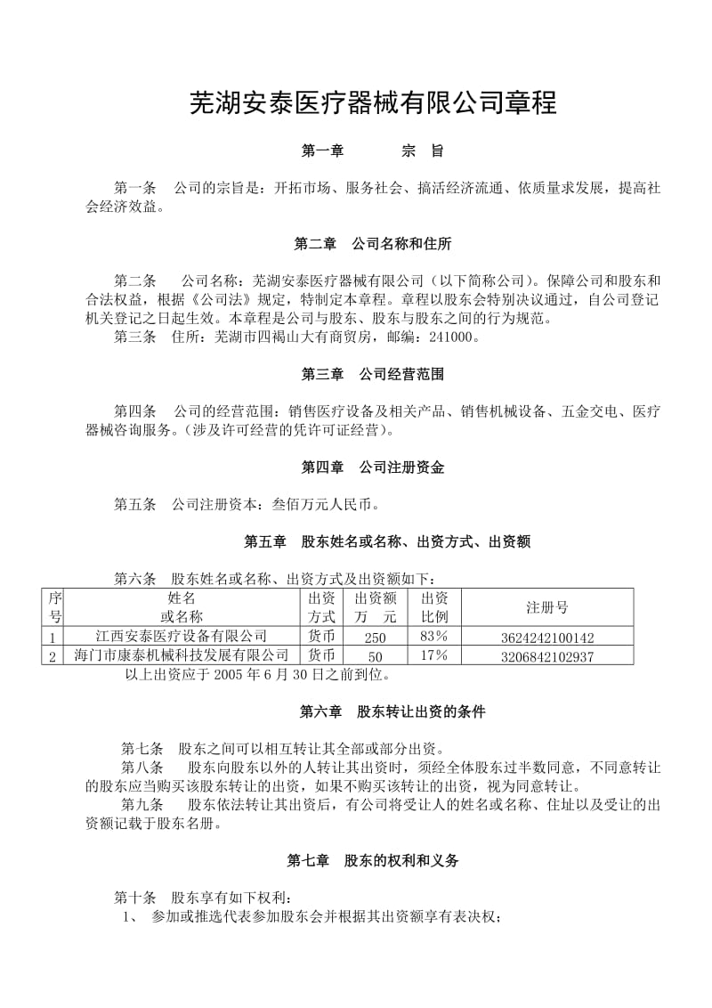 安泰医疗器械公司章程.doc_第1页