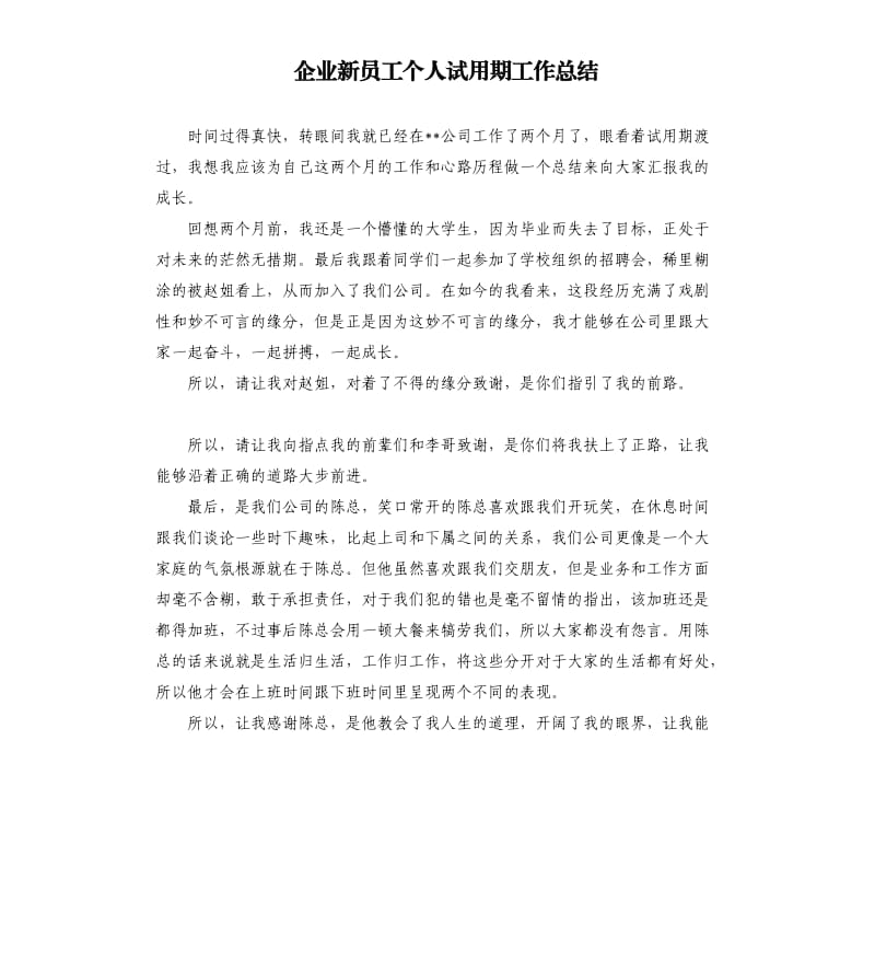 企业新员工个人试用期工作总结.docx_第1页