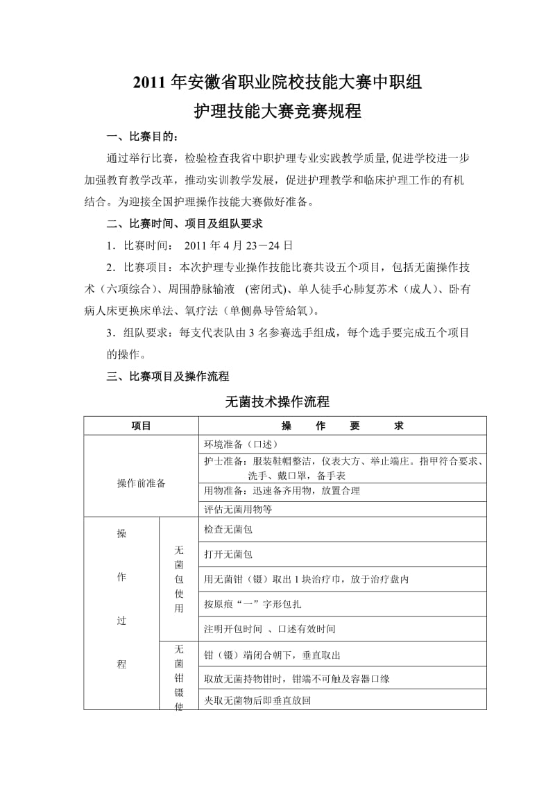 2011年安徽省职业院校技能大赛中职组护理技能大赛竞赛规程.doc_第1页