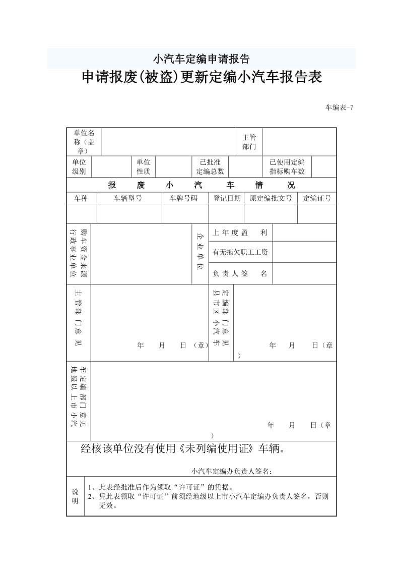 小汽车定编申请报告.doc_第1页