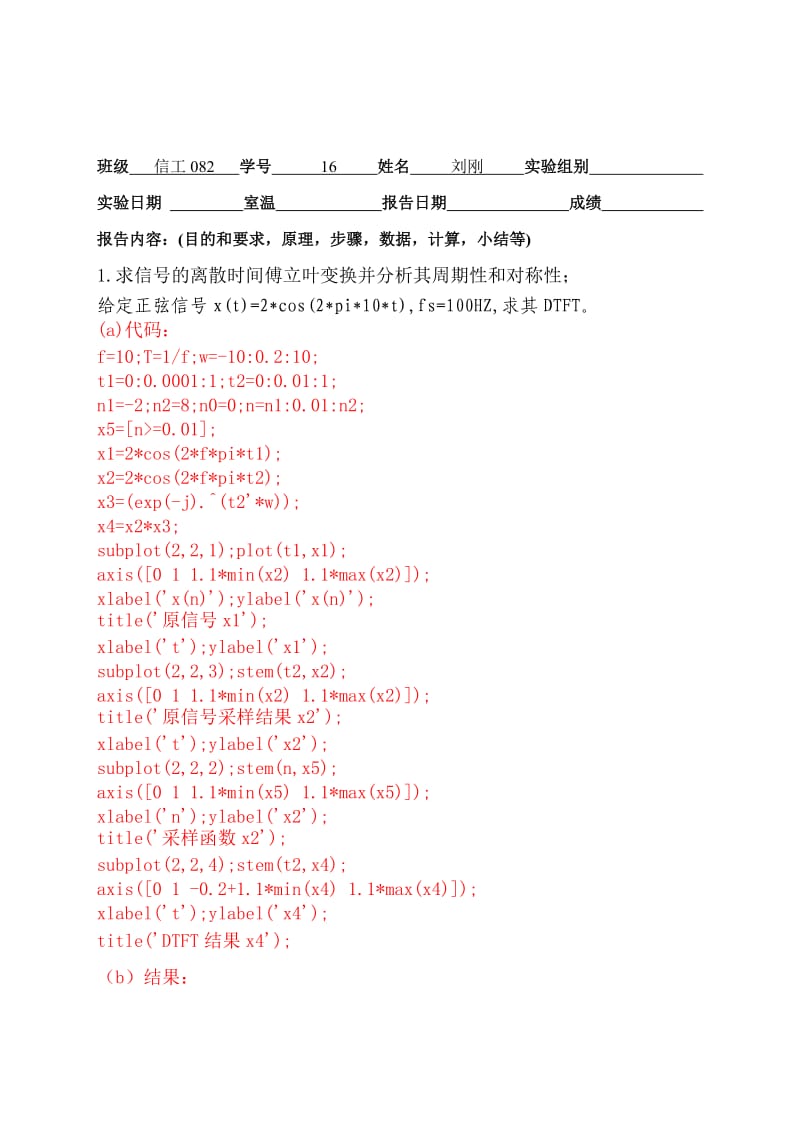 MAtlab傅里叶变换实验报告.doc_第1页