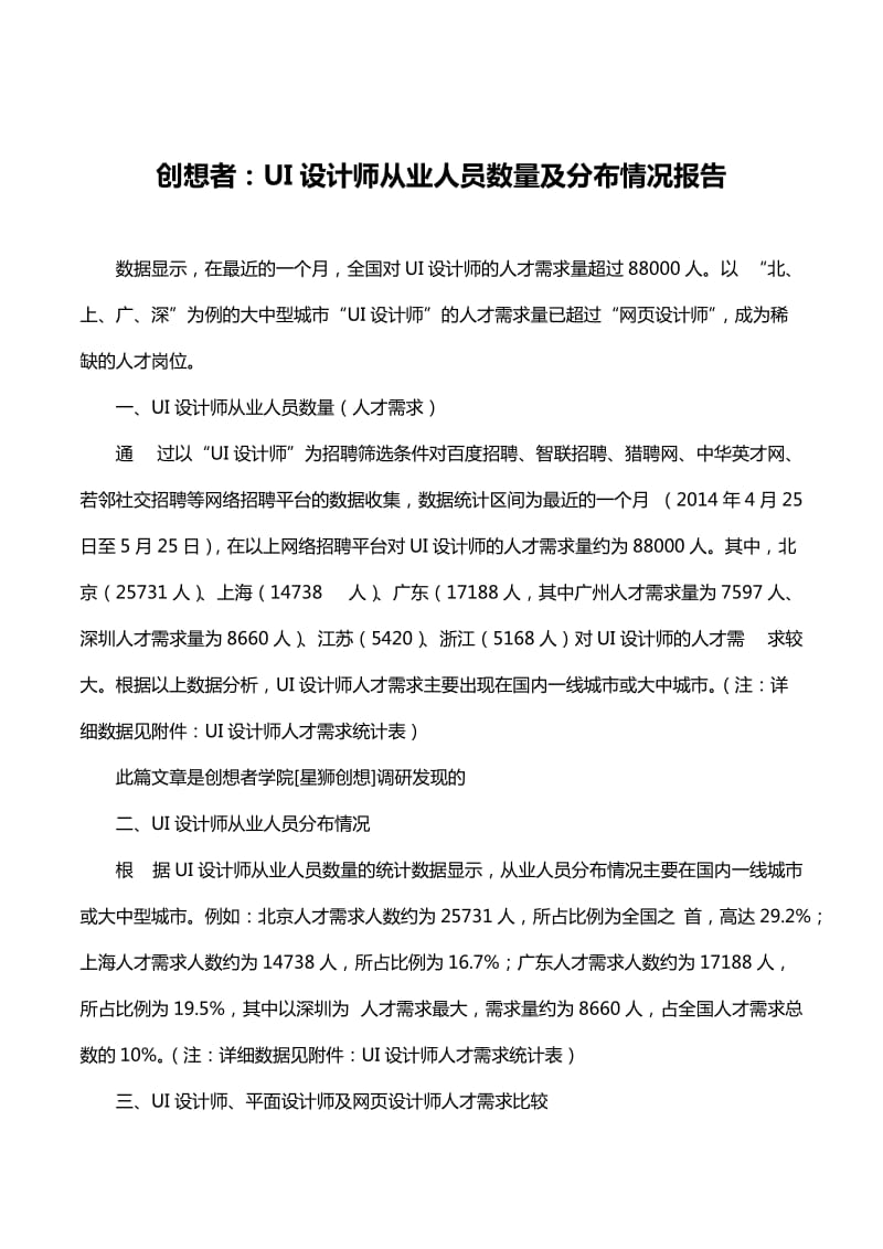 创想者：UI设计师从业人员数量及分布情况报告.doc_第1页