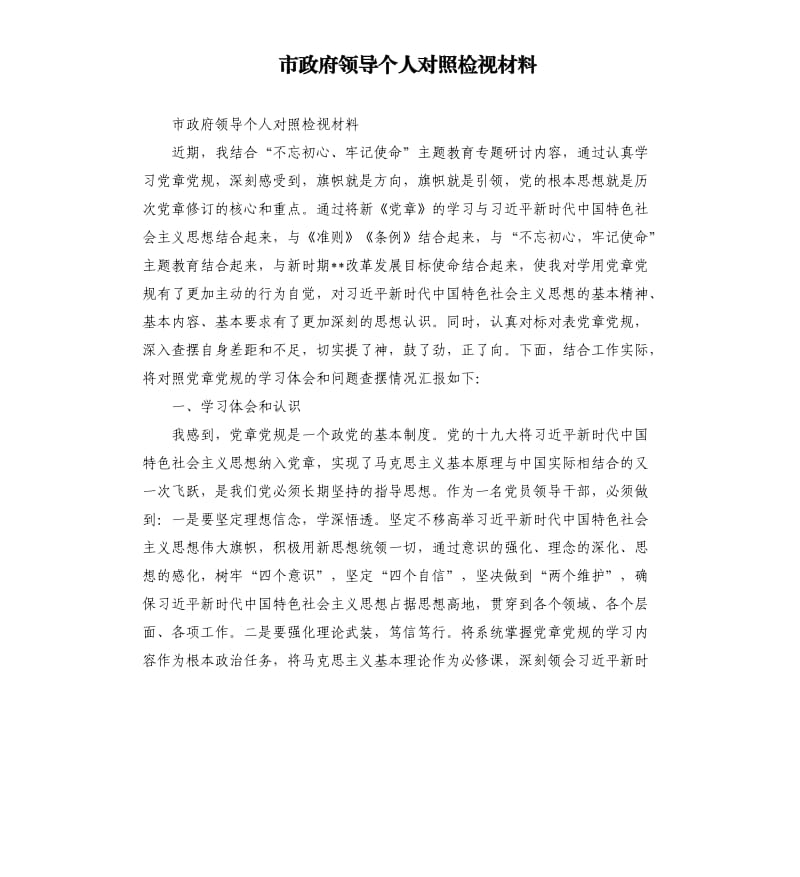 市政府领导个人对照检视材料.docx_第1页