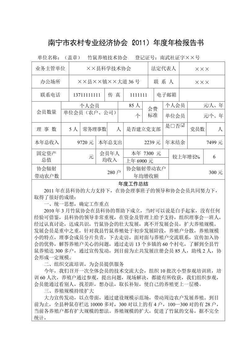 南宁市农村专业经济协会年检报告书(竹鼠协会年).doc_第1页