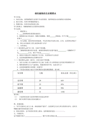 綠色植物的生活需要水導(dǎo)學(xué)案(含答案).doc