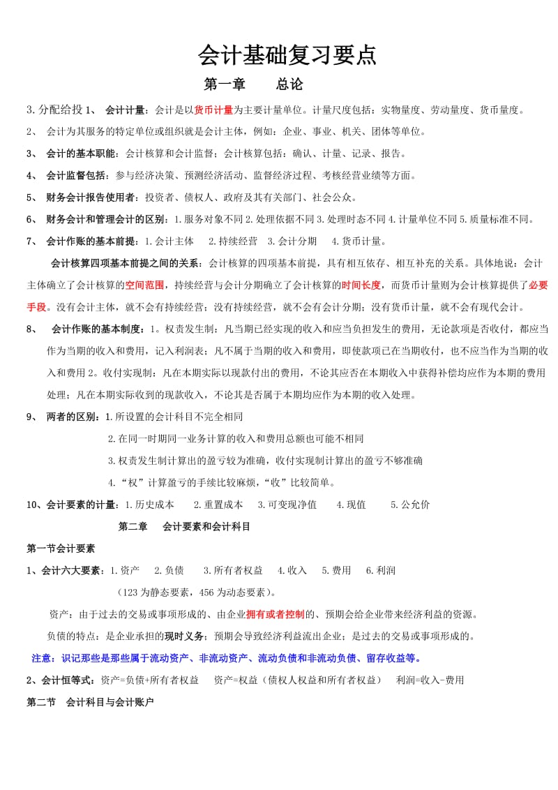 2012会计从业资格考试会计基础复习重点知识总结.doc_第1页