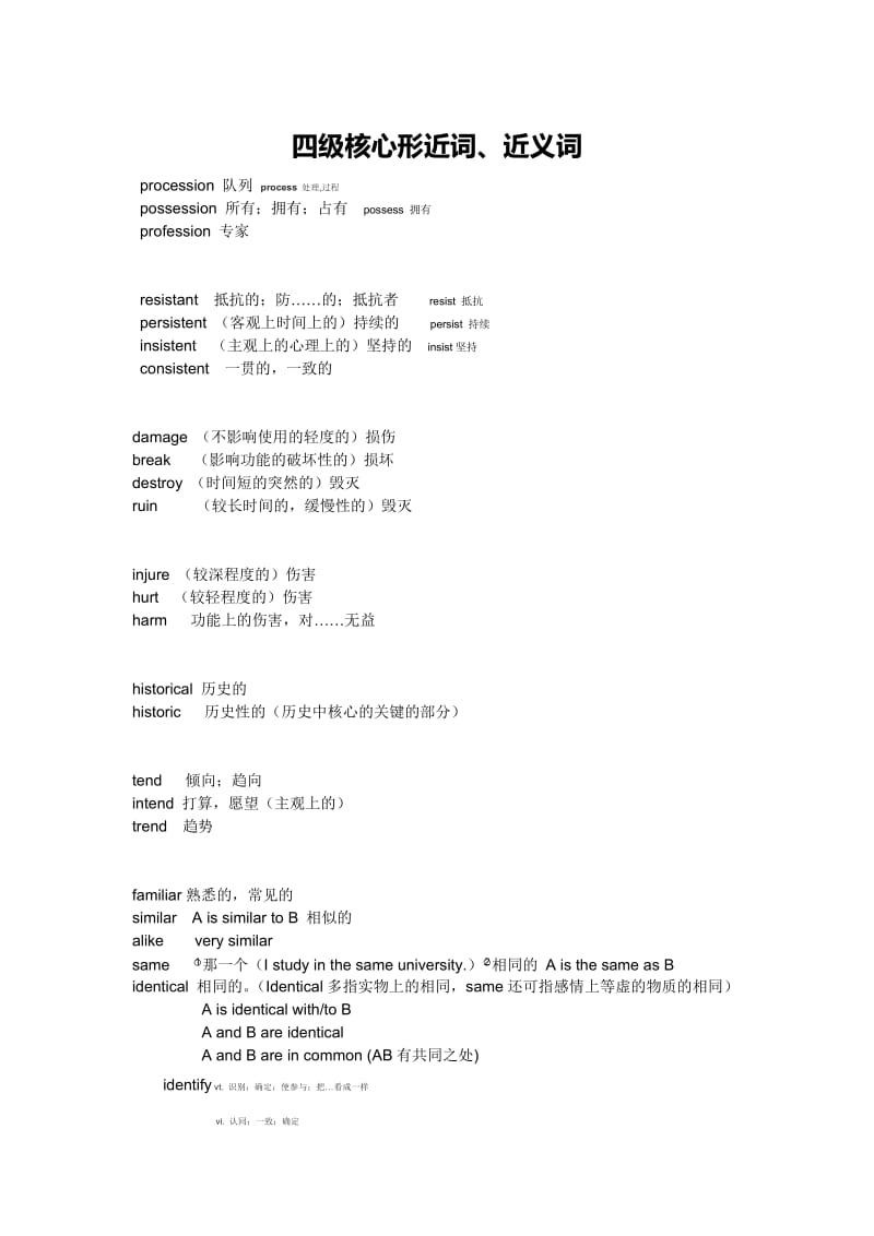 四级核心形近词近义词介词总结.doc_第2页