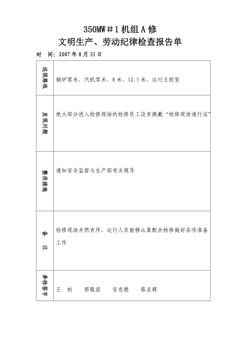 文明生产检查报告单.doc_第1页