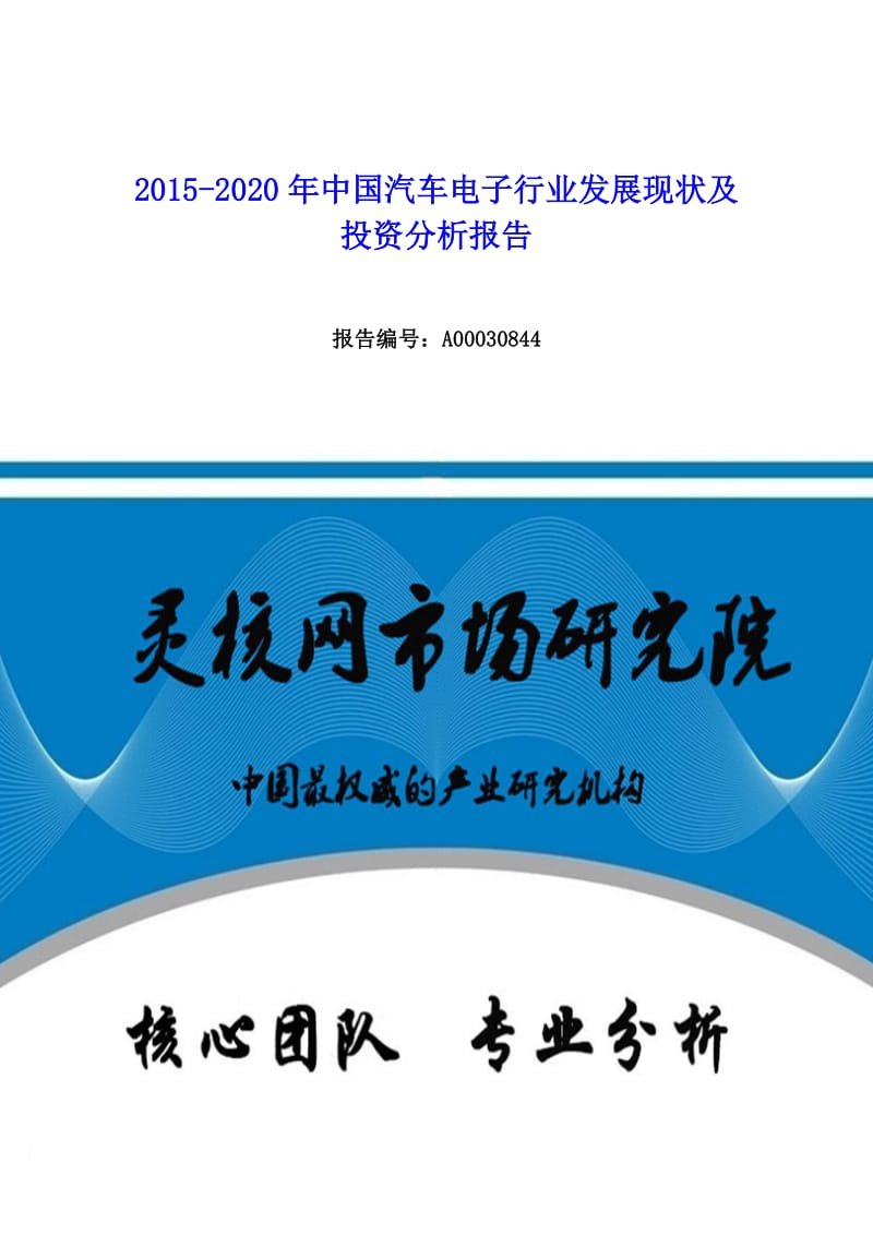 中国汽车电子行业发展现状及投资分析报告-灵核网.docx_第1页