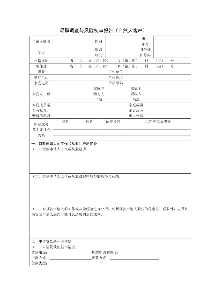 尽职调查与风险初审报告-自然人.docx_第1页