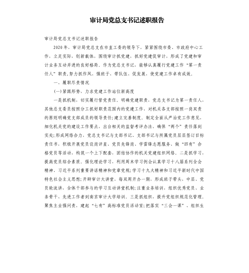 审计局党总支书记述职报告.docx_第1页