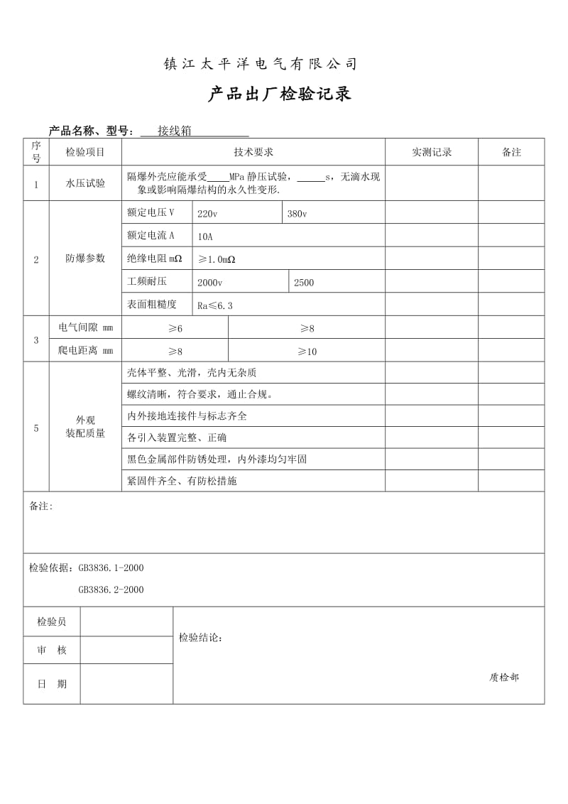 防爆接线盒.出厂检验报告.doc_第2页