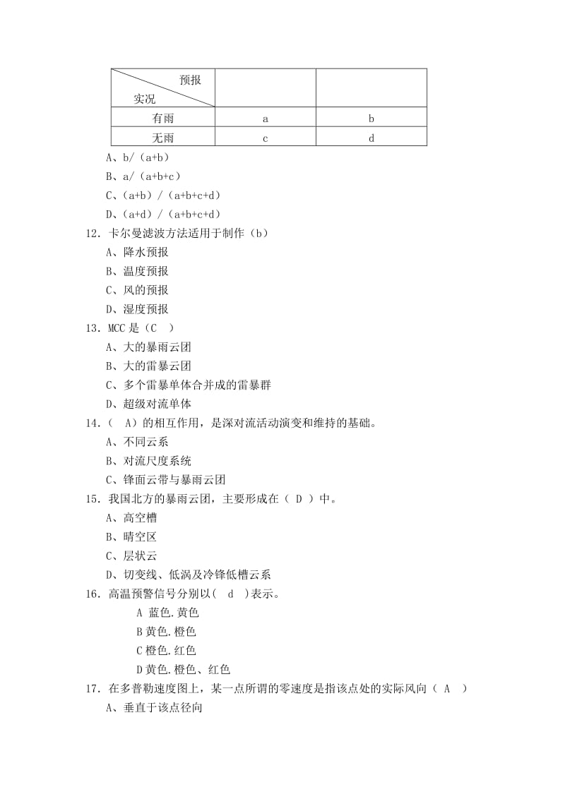 预报业务技能竞赛理论笔试试卷标准答案.doc_第2页