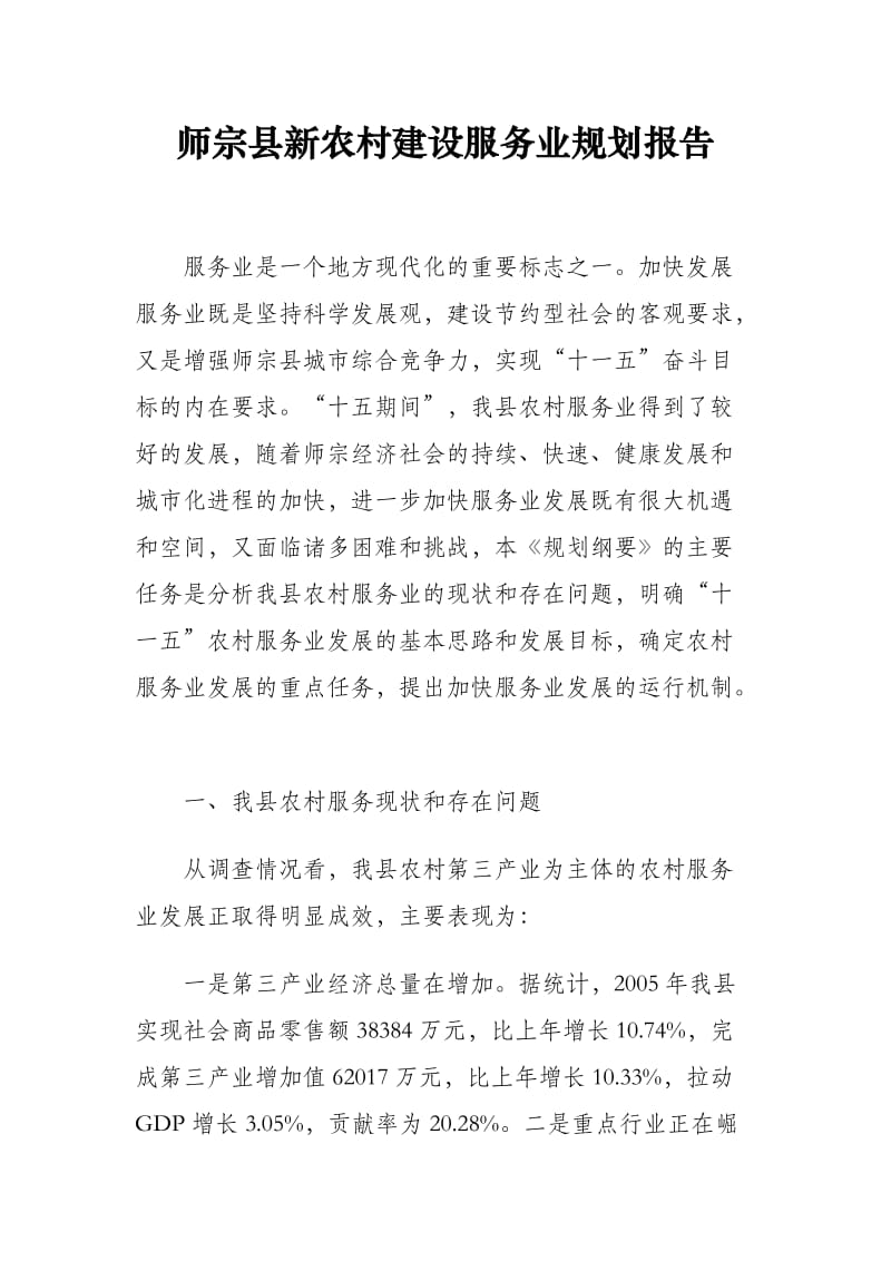 师宗县新农村建设服务业规划报告.doc_第1页