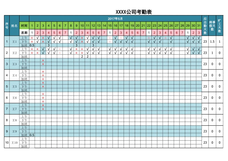 企业考勤表(自动变换日期)（范本）_第1页