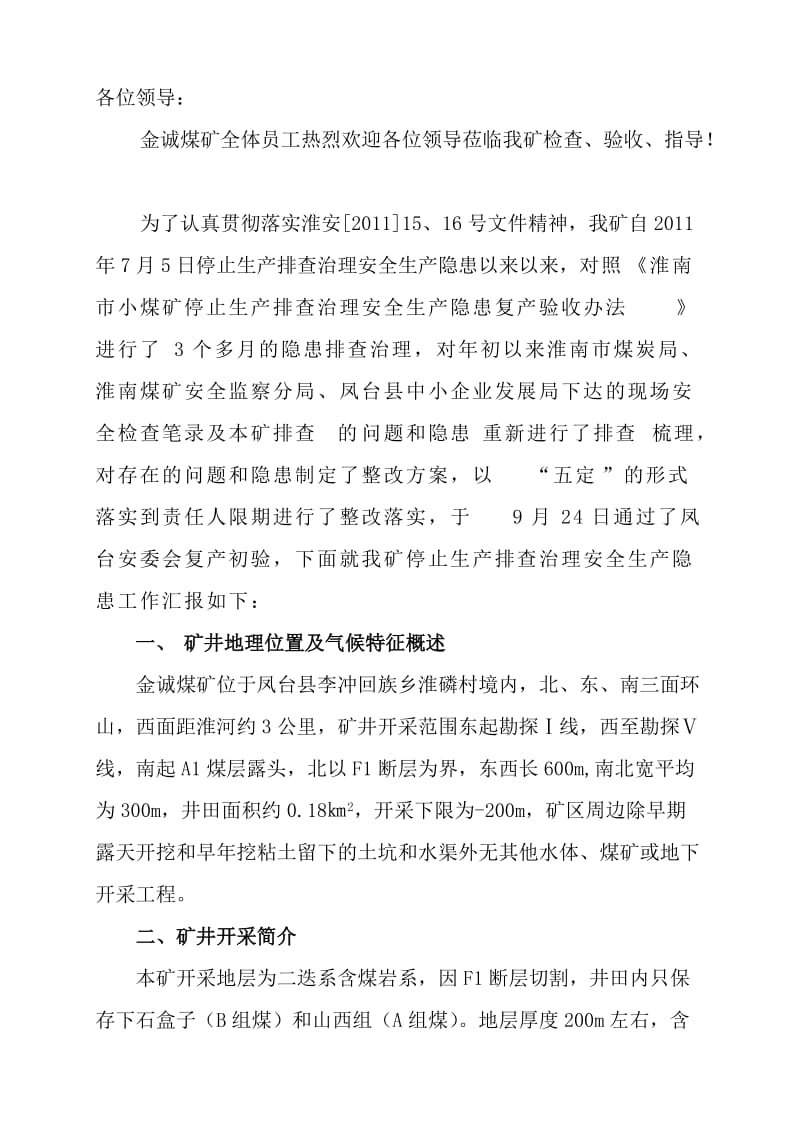 迎接市安委会复产验收工作汇报.docx_第1页