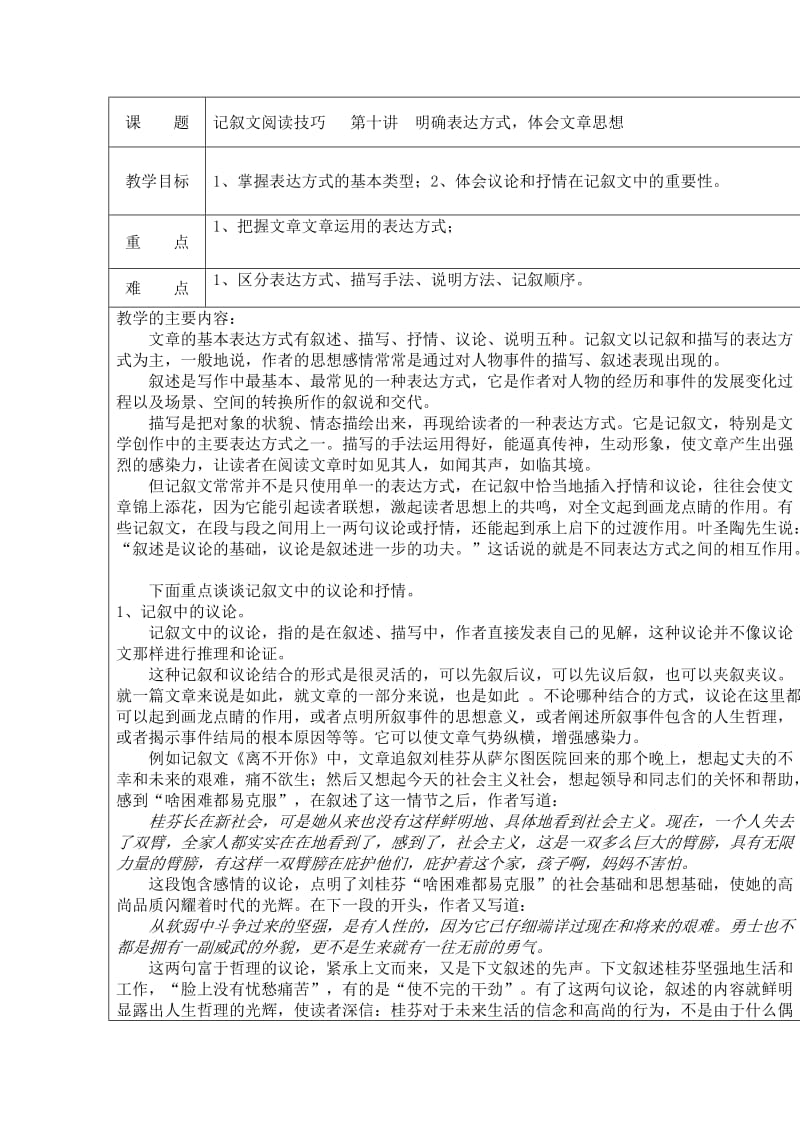 记叙文阅读技巧第十讲明确表达方式体会文章思想.doc_第1页